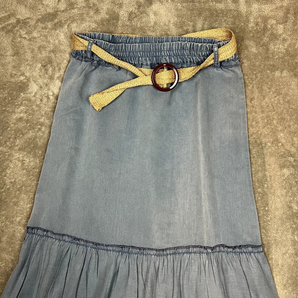 Deja Bleu Tiered Maxi Skirt Womens L Belted Western Boho - Picture 2 of 8
